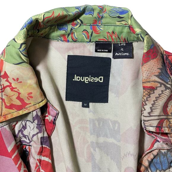 Desigual Jacket Tropical Print Patchwork Button Up Multicolor Shacket Medium - Picture 3 of 11